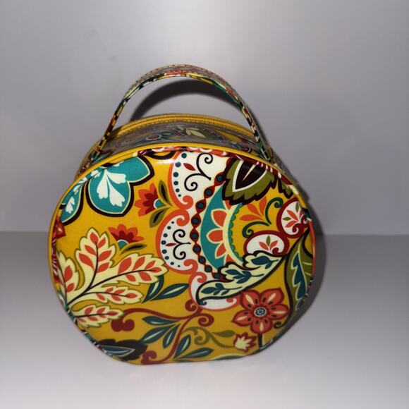 Vera Bradley Hatbox Round Cosmetic Case Provençal Yellow Floral Zip Around - Picture 3 of 7